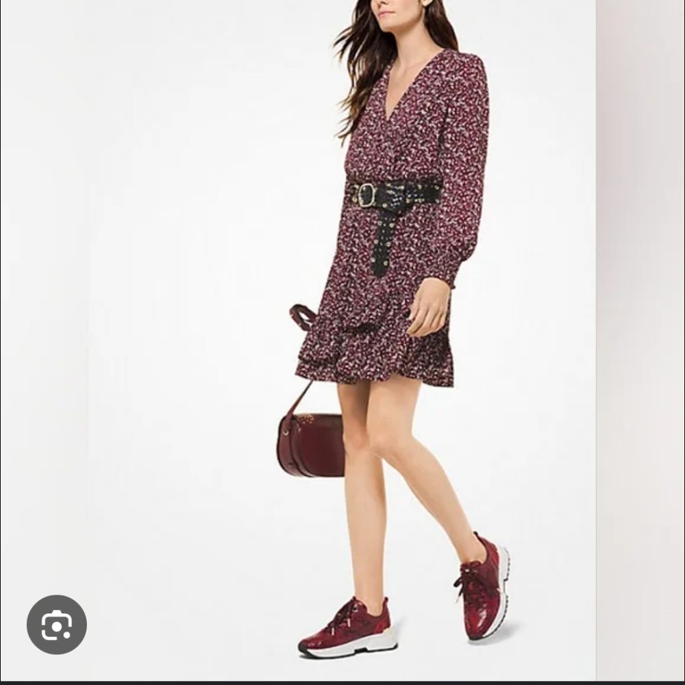 Michael Kors Red Leaf Print Ruffle Dress - Picture 2 of 12
